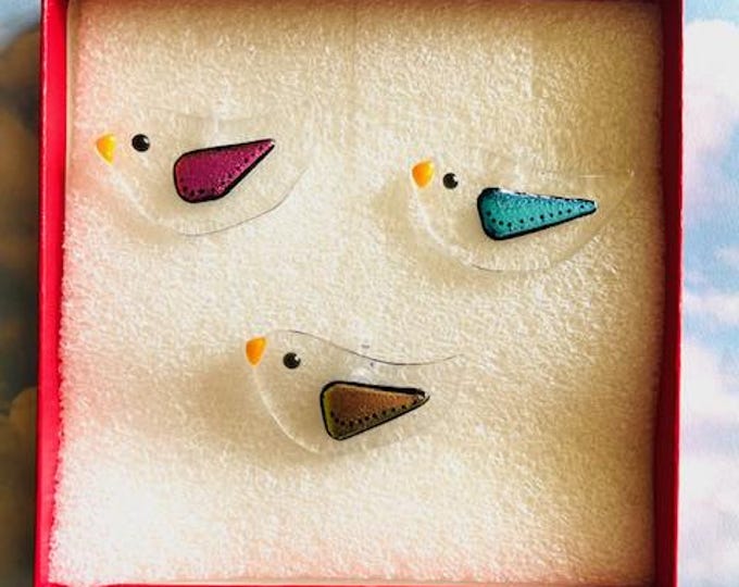 Set of 3 fused glass Birds, Colorful Wing Bird Decorations, Window Sun Catchers