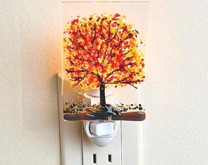 Autumn Tree Fused Glass Night Light, Bringing the Outdoors In, Bedroom, Bathroom, Hallway Light, Nature Inspired, Plug In Accent Light