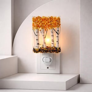 Autumn Aspen Fused Glass Night Light: Nature Inspired Accent Light