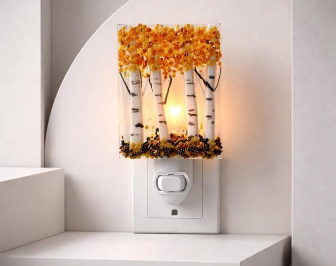 Autumn Aspen Fused Glass Night Light: Nature Inspired Accent Light