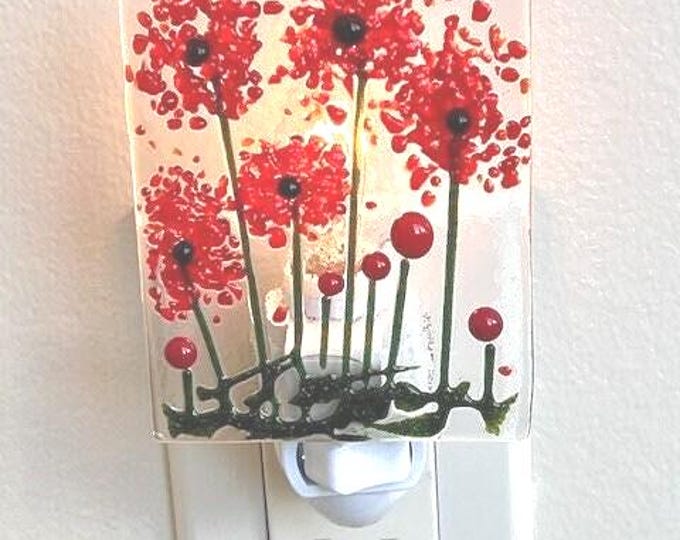 Poppy Flower Night Light, Fused Glass Night Light, Flower Night Light, Glass Night Light, Bringing the Outdoors In