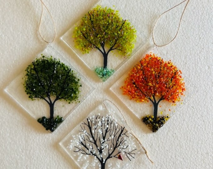 Fused Glass Four Seasons Sun Catchers, Trees for all Seasons, Window Decor, Bringing the Outside In, Sold Individually or as a set