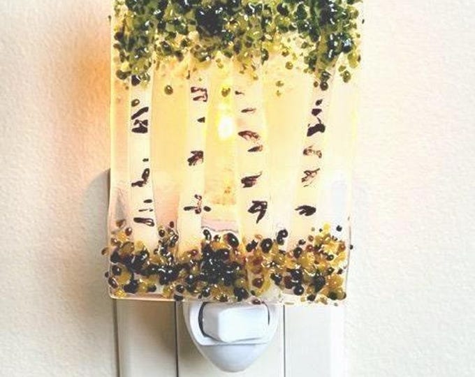 Aspen/Birch Trees Fused Glass Night Light, Bringing the Outdoors In, Bedroom, Bathroom, Nature Inspired, Plug In Accent Light