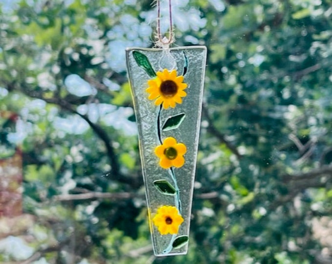 Fused Glass Sun Catcher, Yellow Flower Sun Catcher. Bring the Outside In, Hanger Included