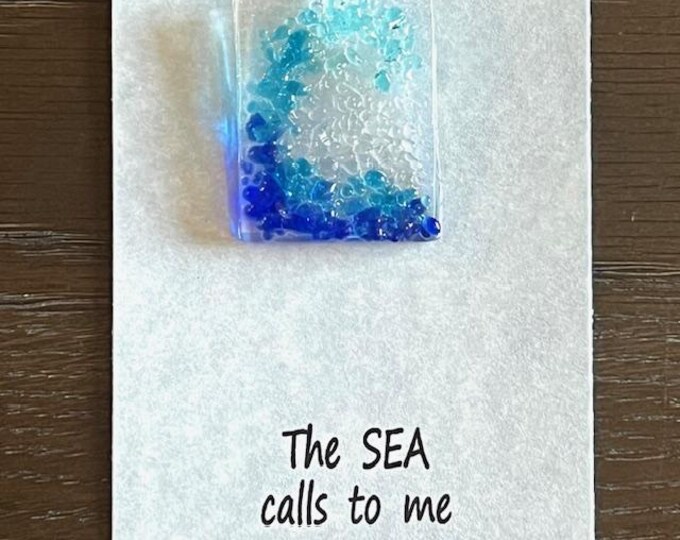 The Sea Calls to Me Suncatcher, Little Gift of Kindness, Blue Wave Sun Catcher, Fused Glass Sun Catcher