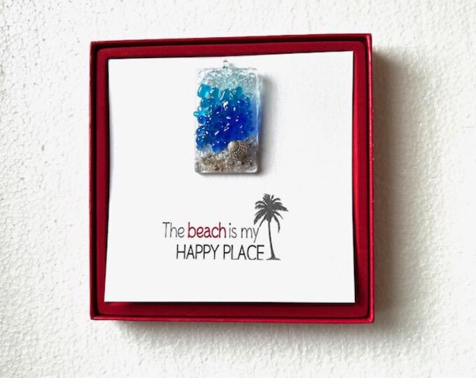 Fused Glass Dainty Sun Catcher, All-in-one gift, Beach Theme, Red Box Gift
