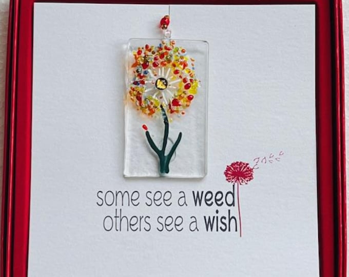 Fused Glass Dainty Sun Catcher, All-in-one gift, Flower Lovers, Wish, Red Box Gift