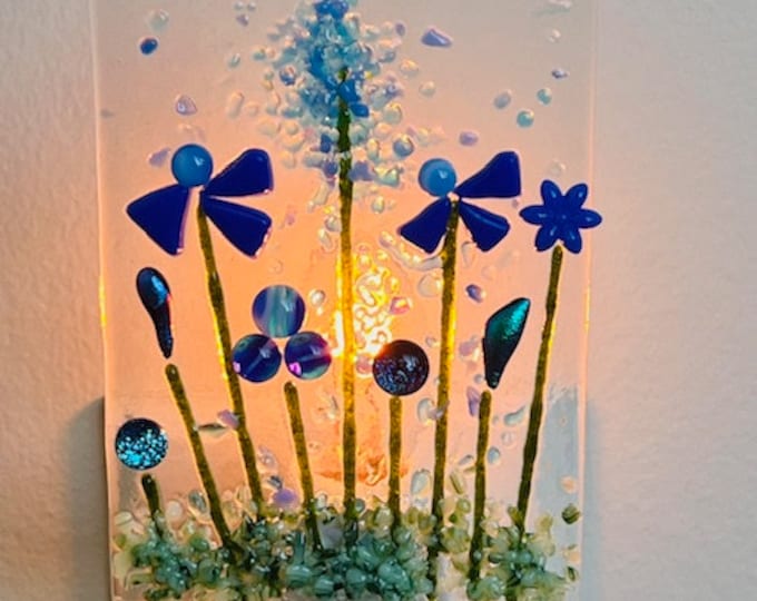 Blue Flower Night Light, Fused Glass Night Light, Flower Night Light, Glass Night Light, Bringing the Outdoors In
