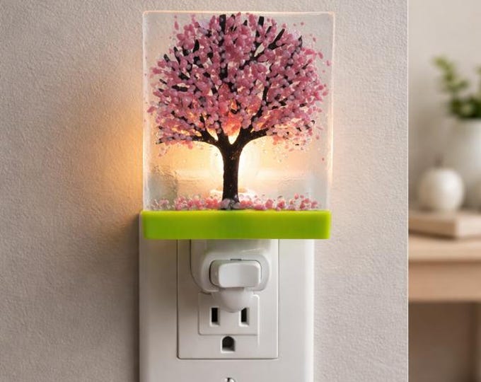 Cherry Blossoms Fused Glass Night Light: Nature Inspired Accent Light