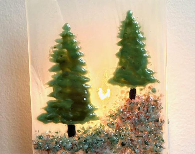 Evergreen Trees Fused Glass Night Light, Bringing the Outdoors In, Bedroom, Bathroom, Hallway Light, Nature Inspired, Plug In Accent Light