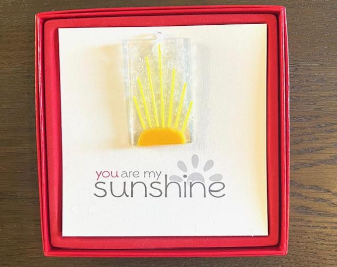 Fused Glass Dainty Sun Catcher, All-in-one gift, You are my Sunshine, Red Box Gift