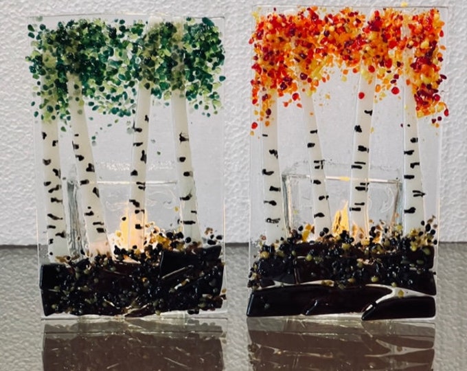 Fused Glass Aspen/Birch Candle Holder, Aspen Birch Votive Holder, Tree Tealight Holder, Bringing the Outside In, Summer or Autumn
