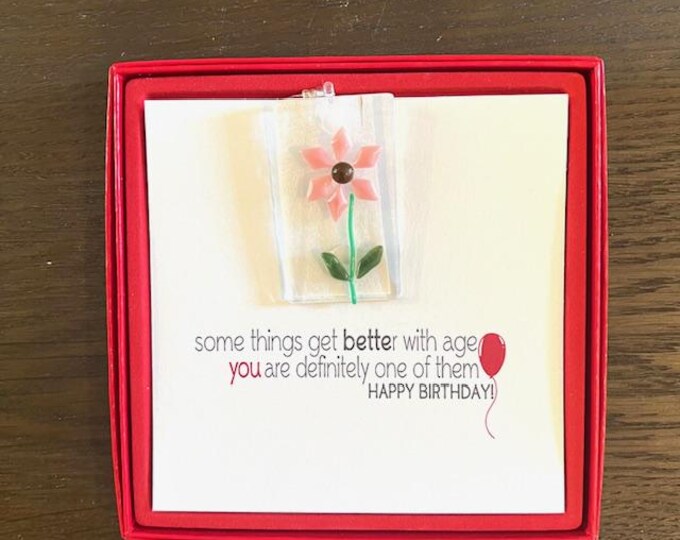 Fused Glass Dainty Sun Catcher, All-in-one gift, Flower Lovers, Birthday Wishes, Red Box Gift