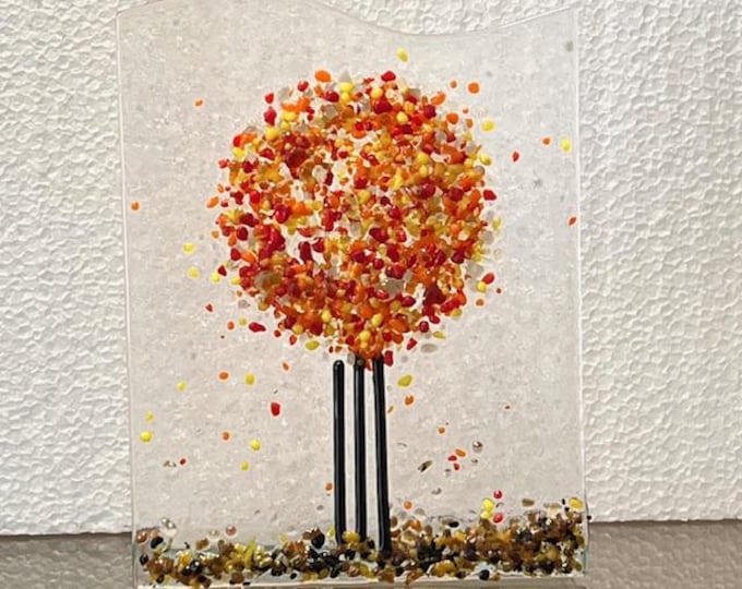 Fused Glass  Autumn Tree, Everlasting Forever Tree in Fused Glass, Glass Art