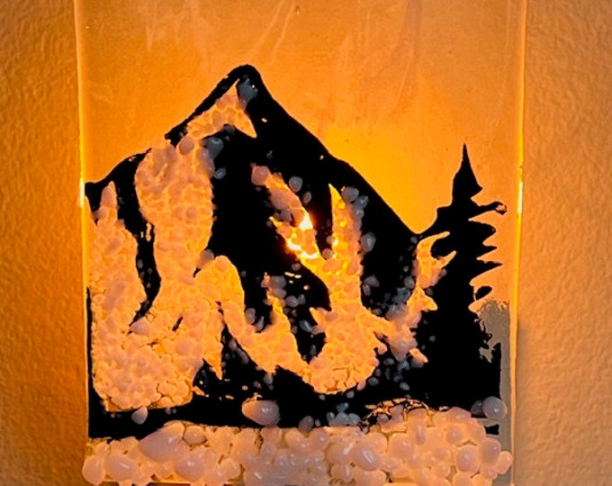 Mountain Splendor Fused Glass Night Light, Bringing the Outdoors In, Bedroom, Bathroom, Hallway Light, Nature Inspired, Plug In Accent Light