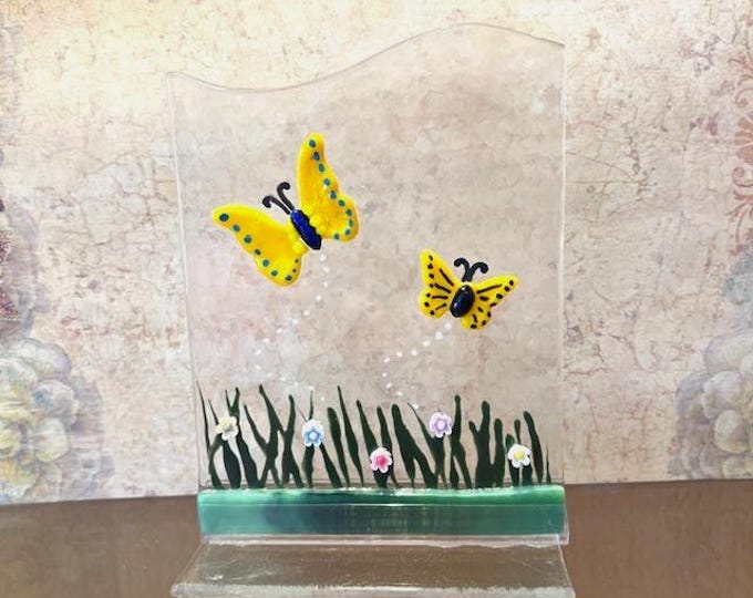 Fused Glass Butterfly Art: Butterfly Suncatcher, Windowsill Decor