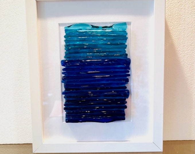 Fused Glass Sea Waves, Beach Decor, Coastal Art, Blue Glass Art