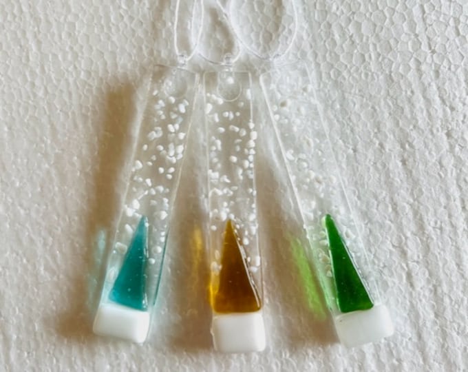 Set of 3 fused glass Skinny Christmas Decorations, Christmas favors, Colorful Holiday Modern Tree Set