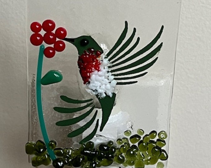 Hummingbird Night Light, Fused Glass Night Light, Bird Night Light, Glass Night Light, Bringing the Outdoors In