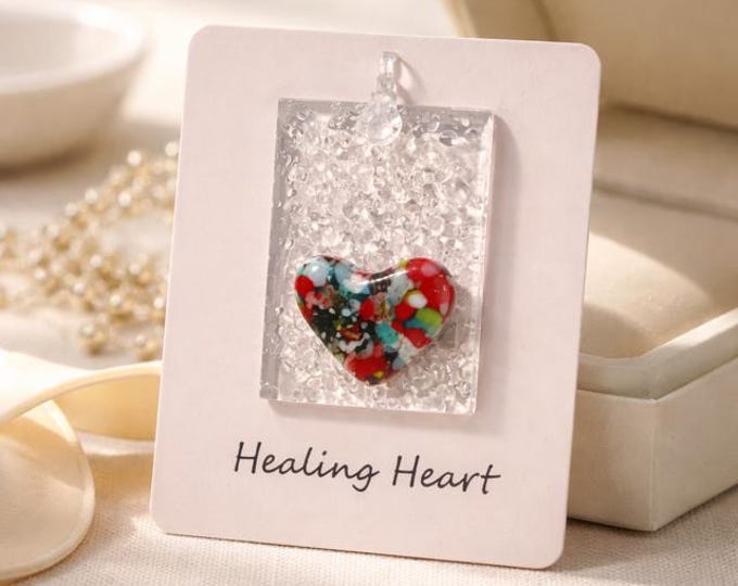 Fused Glass Heart Sun small catcher: Gift for Healing