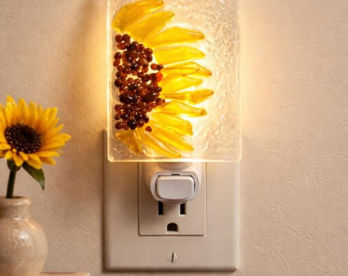 Fused Glass Sunflower Night Light: Floral Home Decor
