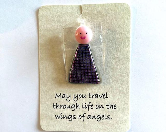 Fused Glass Angel:  Lampworked Pocket Angel, Gift of Protection