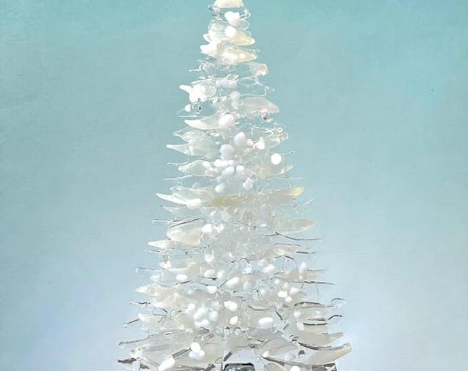 Fused Glass Freestanding Frosted White Christmas Tree, Glass White Frosted Tree, Christmas Tree, Holiday Tree, Winter Tree
