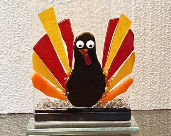 Fused Glass Goofy Turkey:  Sun Catcher Window Art