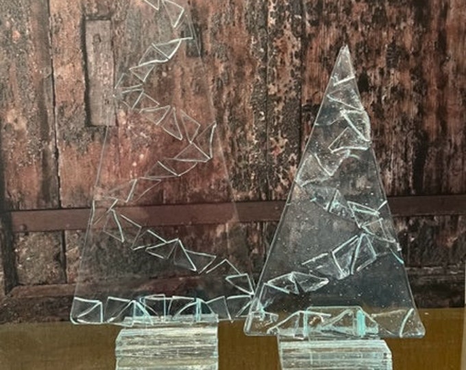 Set of Two Fused Glass Ice Trees, Holiday Trees, Glass Trees, Christmas Trees, Holiday Decorations