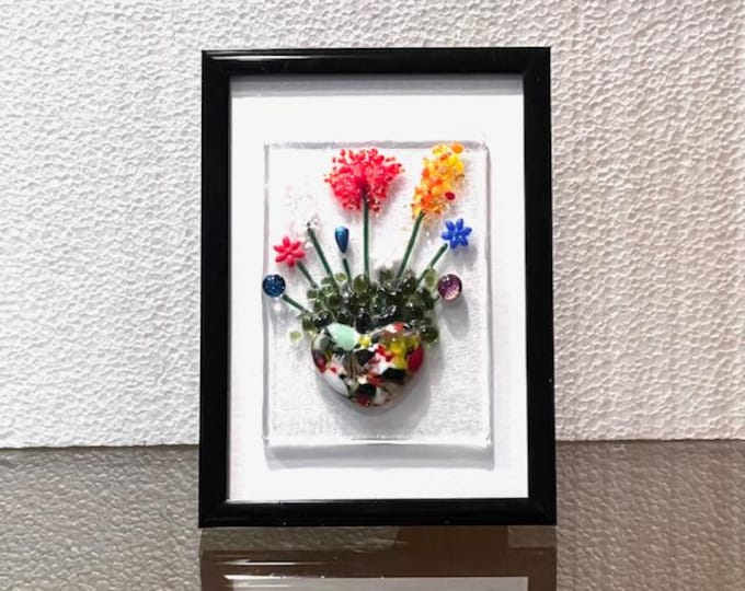Framed fused glass Wildflower Bouquet, Forever Flowers, Glass Flower Bouquet, Table and Shelf Art