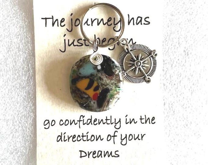 Fused Glass Compass Key Ring: Gift for Graduation, Encouragement