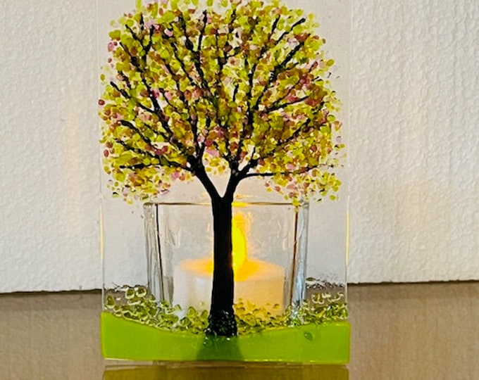 Fused Glass Spring Tree Candle Holder, Tree Votive Holder,  Spring Tree Tealight Holder, Bringing the Outside In