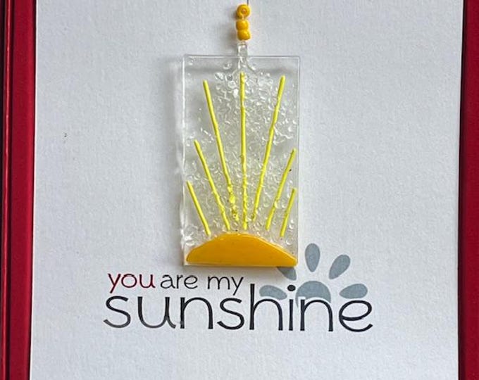 Fused Glass Dainty Sun Catcher, All-in-one gift, You are my Sunshine, Red Box Gift
