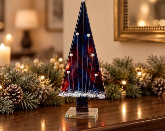 Handmade Fused Glass Christmas Tree, Holiday Decoration, 9.5" tall x 4" wide