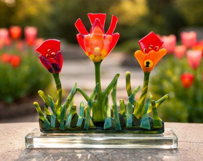 Fused Glass Abstract Flower Sculpture: Unique Home Decor