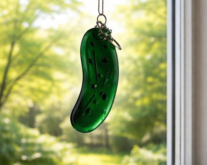 Fused Glass Pickle Suncatcher: Pickleball Lover Gift