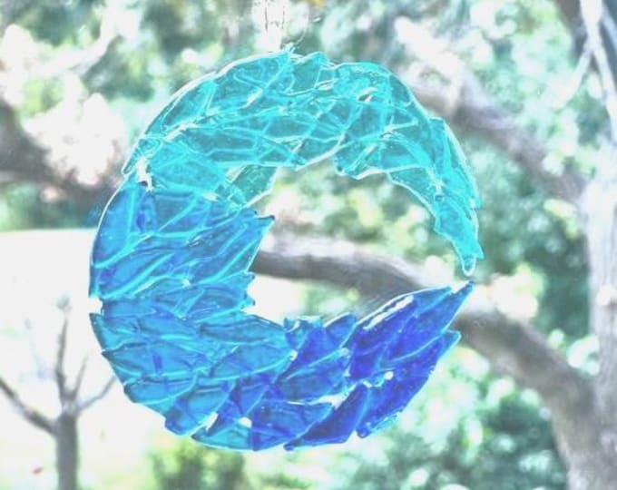 Fused Glass Seascape Suncatcher, Glass Window Decoration, Ocean Suncatcher, Ocean Wave Curl