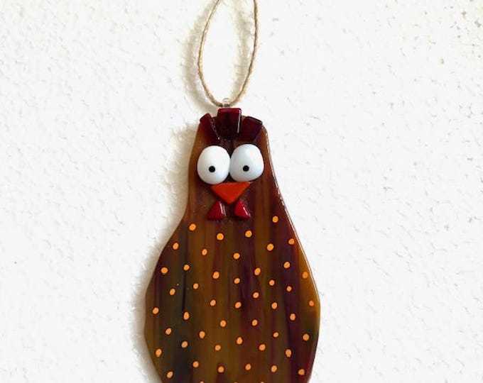 Fused Glass Funky Chicken Sun Catcher, Window Decoration, Glass Chicken