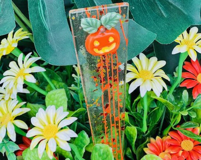 Fused Glass Pumpkin Plant Stake, Indoor or Outdoor Plant Stake, Colorful Glass Plant Stake, Plant Decoration