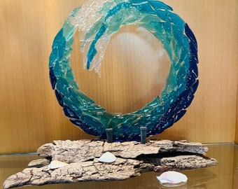 Majestic Wave Fused Glass Sculpture, Beach Decor, Sea Art, Surf Decor, Free  Standing Wave Sculpture, Blue Wave, Ocean Wave
