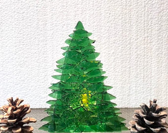 Fused Glass Christmas Tree Votive Candle Holder, Holiday Candle Holder, Glass Evergreen Votive Holder, Christmas Decoration, Hostess Gift