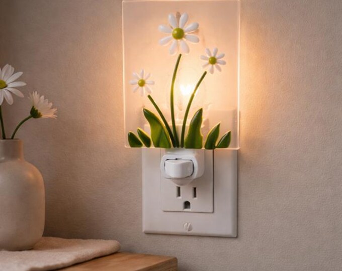 Fused Glass Daisies Night Light: Floral Home Decor