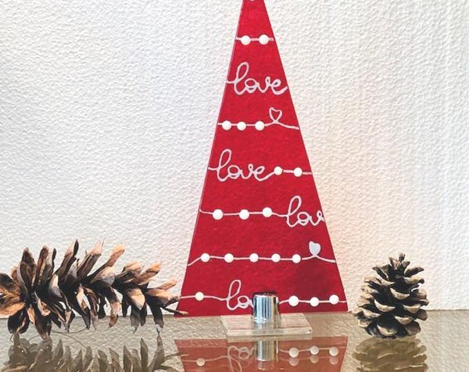 Fused Glass Love Tree, Red Christmas Tree, Windowsill Art, Holiday Tree, Holiday Decoration, Christmas