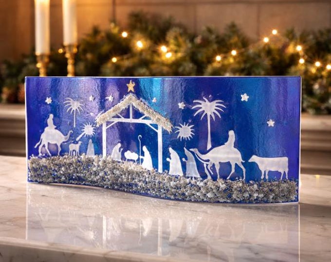 Fused Glass Curved Nativity Scene: Iridescent Christmas Decoration