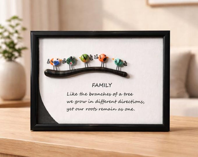 Fused Glass Family Art: Whimsical Colorful Birds on Branch