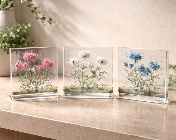 Fused Glass Flower Poms: Everlasting Floral Art on Glass Stand