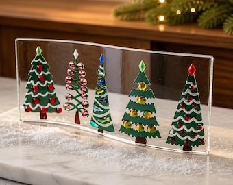 Fused Glass Holiday Tree Window Art: Holiday Decoration