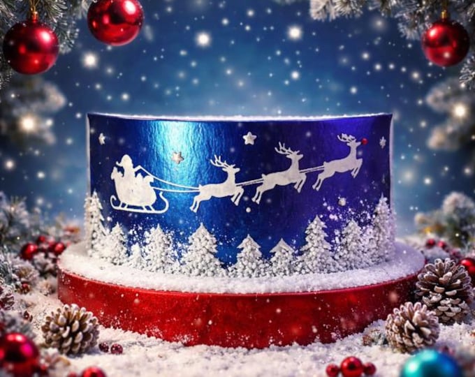 Fused Glass Santa Sleigh, Winter Scene Window Art, Christmas Decor