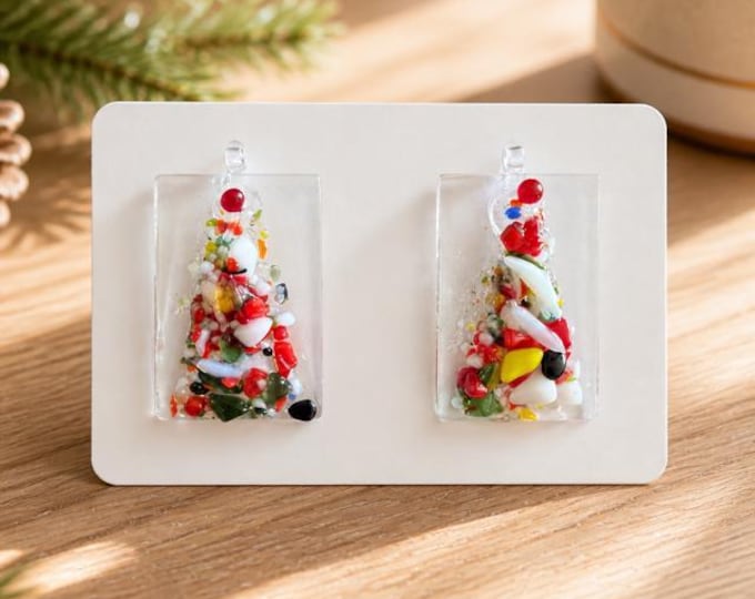 Fused Glass Christmas Tree Ornaments: Set of Two Ornaments gift packaged