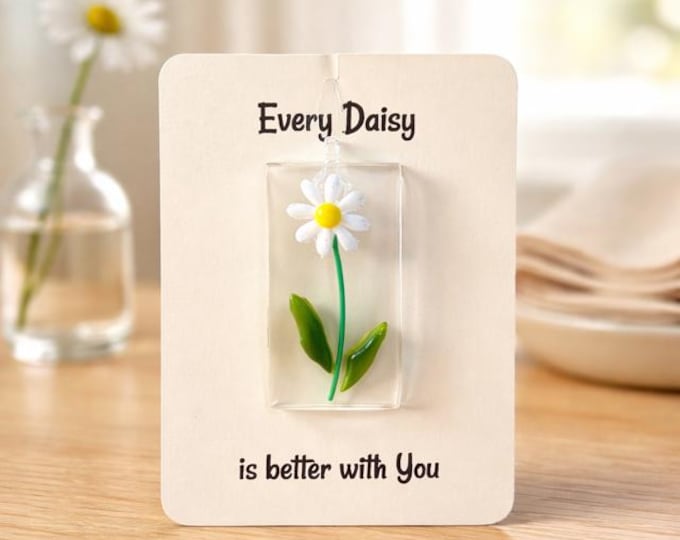 Daisy Suncatcher, Fused Glass Flower, Thinking of you Gift, 1 inch by 2 inch suncatcher